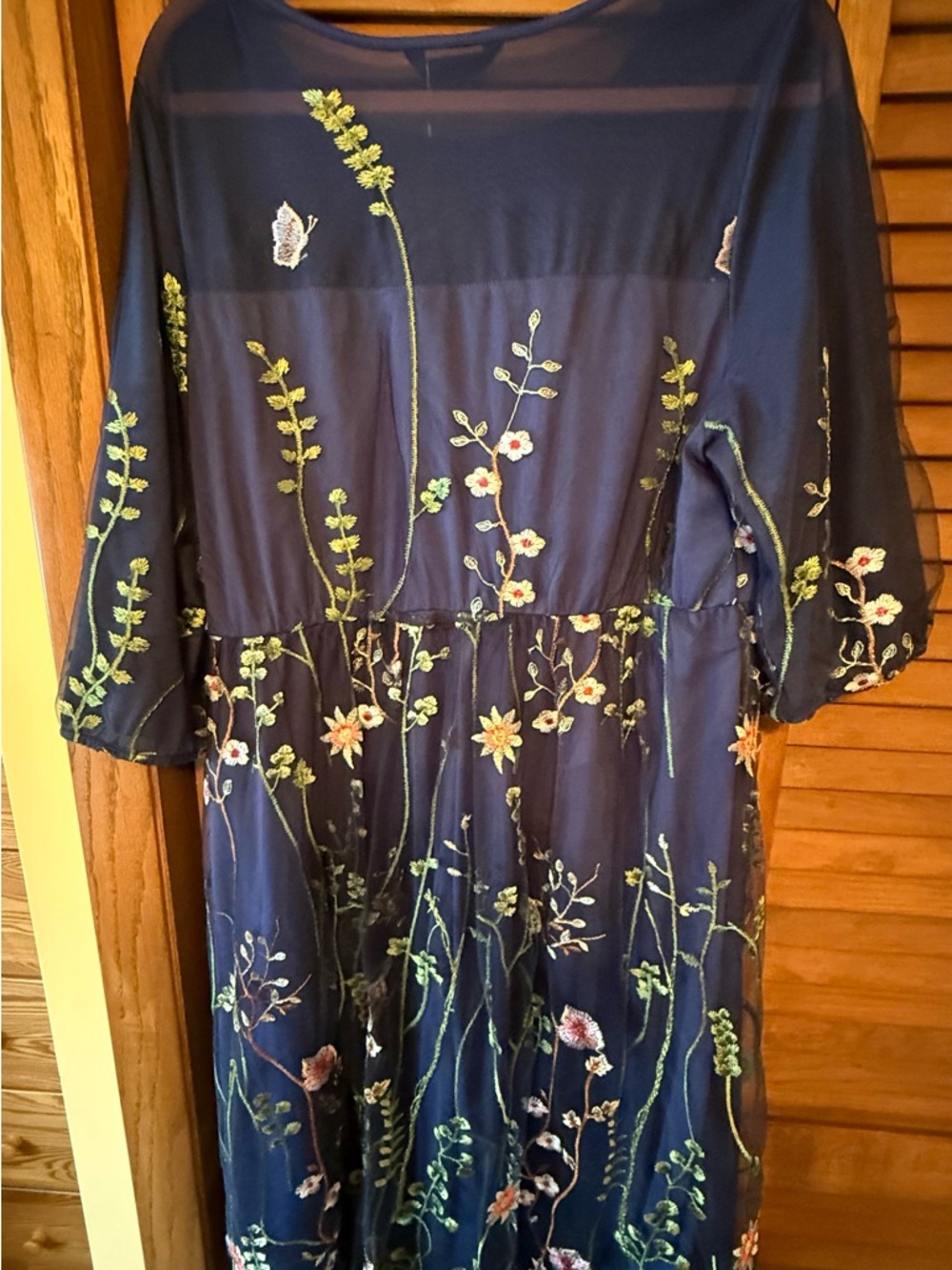 BloomChic Navy Floral Embroidered Mesh Party Dress - Picture 2 of 3
